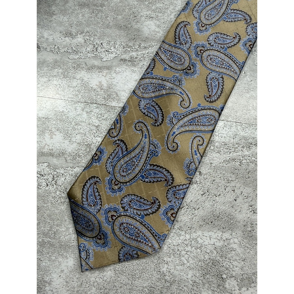 Jos. A. Bank Executive Silk Tie Mens OS Gold Paisley Pointed Classic Necktie 60"